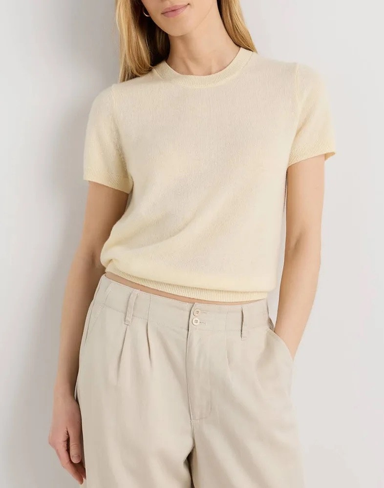 Quince Womens Small Mongolian Cashmere Tee Short Sleeve Minimalist Contemporary